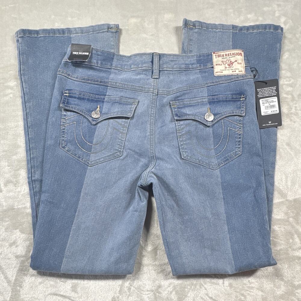 True Religion NEW Women Jean 30 Becca SN Flap MR Bootcut Colorblock Indigo Denim